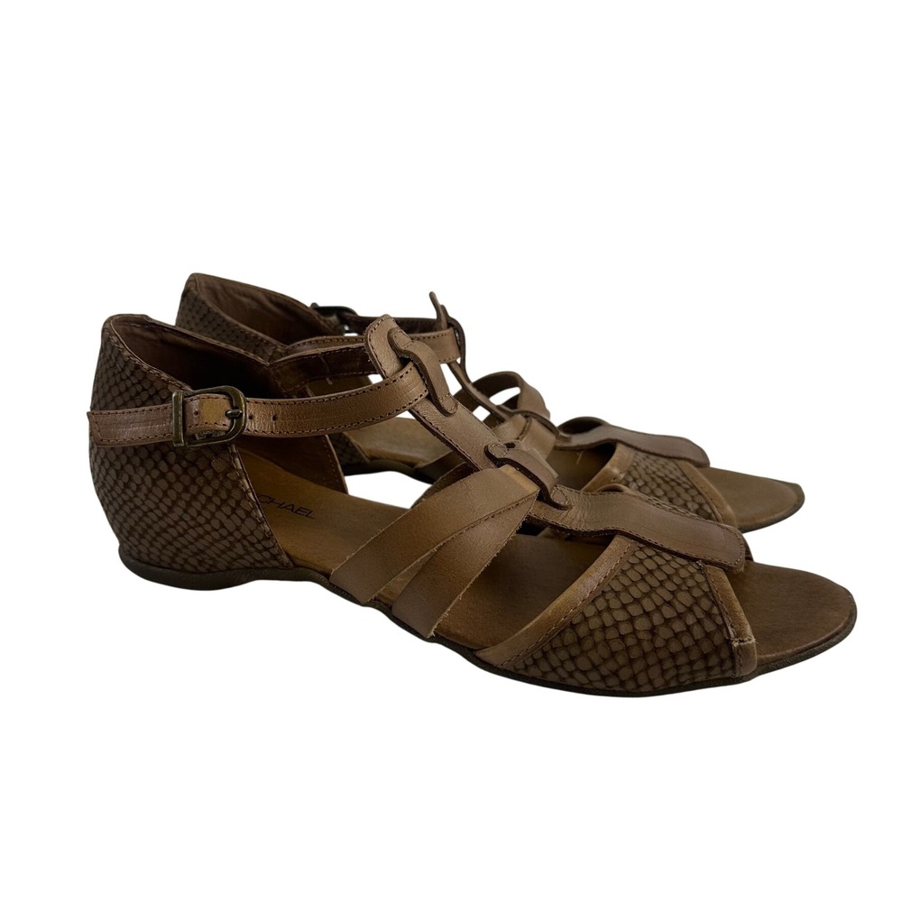 Eric Michael Brown Snakeskin Textured Strappy T-Strap Sandals Spain Women 39 8.5